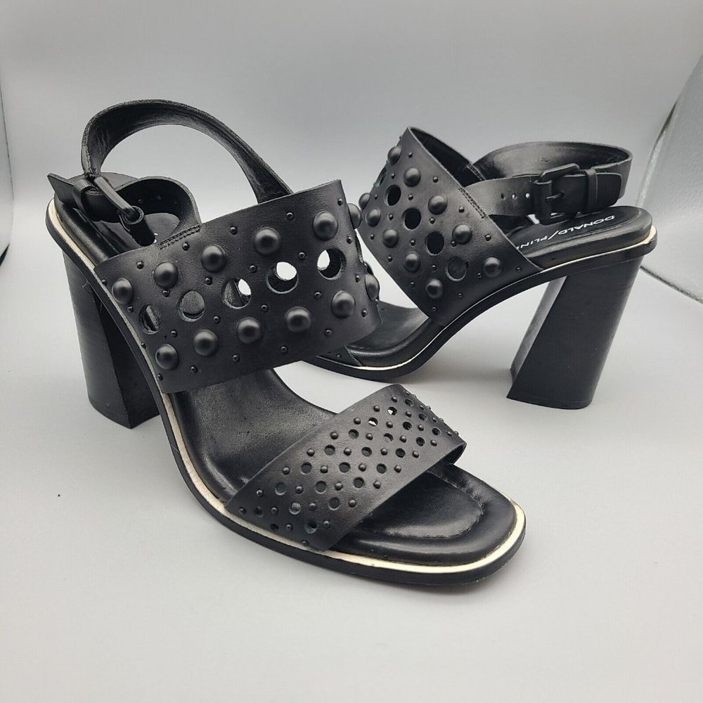 Donald Pliner women heel Sandal Estee black leather slingback studds sz 8.5